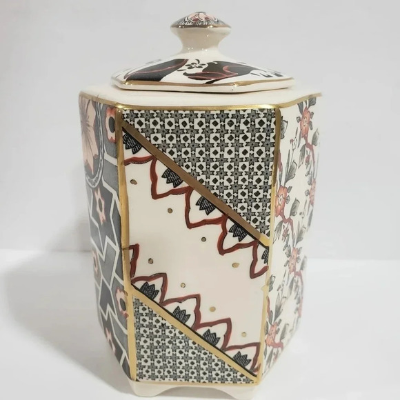 VTG  Masons Ironstone hexagon Lidded Jar With Applique Pattern,Multi-colored. - Picture 2 of 10
